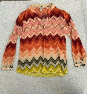 Banana Replublic Multicolor Long Sleeve Sheer Blouse, Size XS, Extra Small